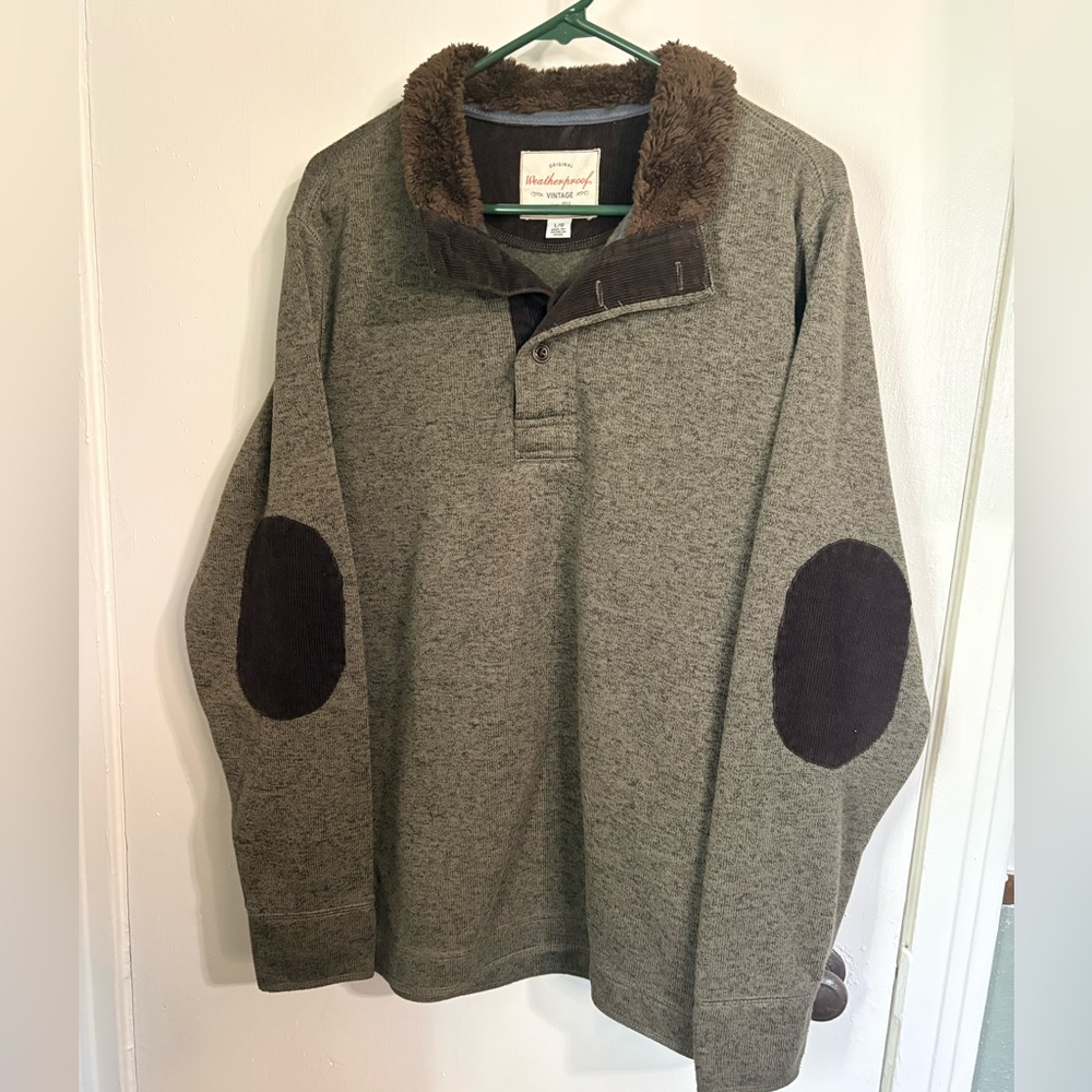Weatherproof Vintage Mens L Sherpa Lined Pullover Elbow Patch Sweater